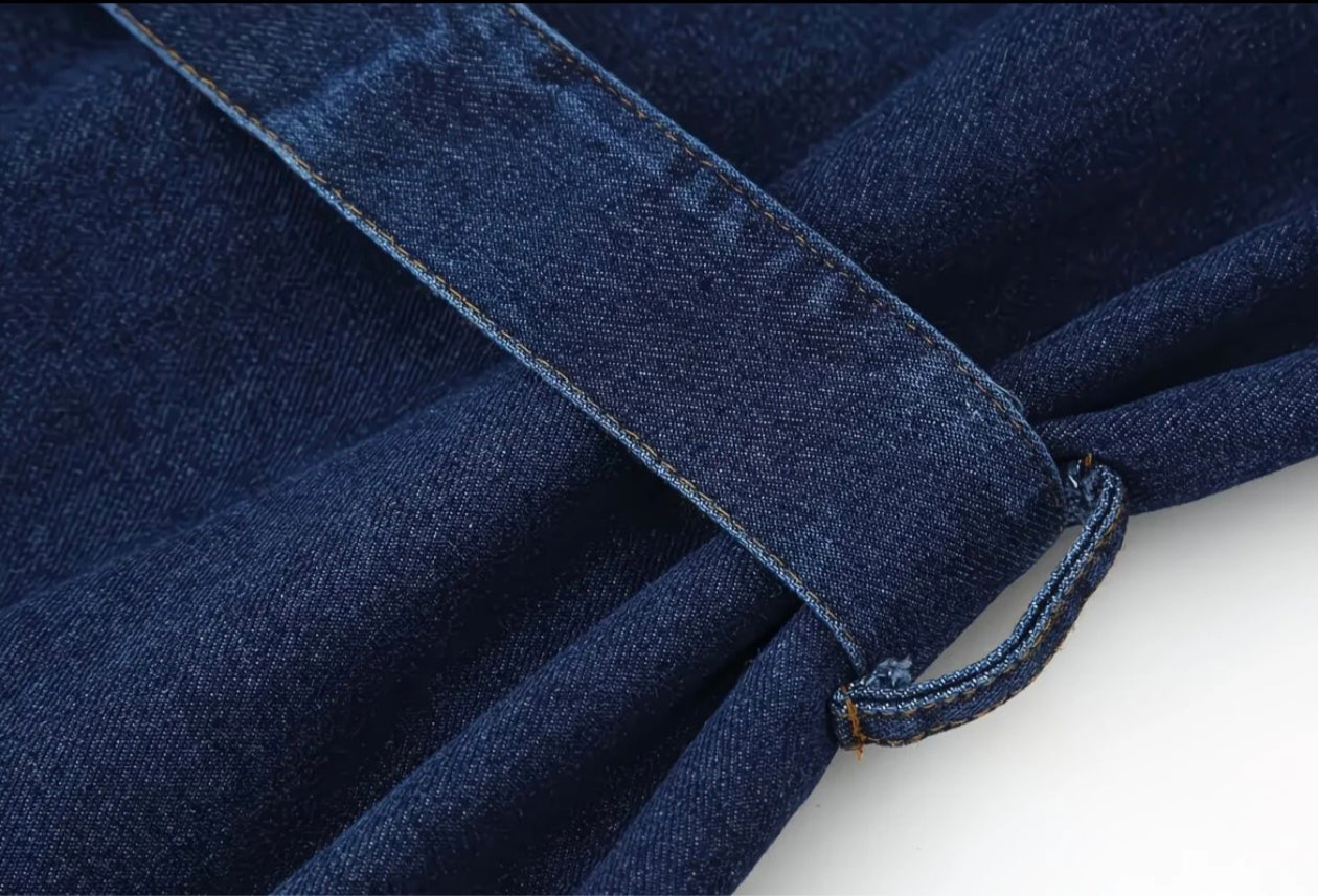 Ensemble Femme en Jean – Veste Ceinturée & Pantalon Taille Haute