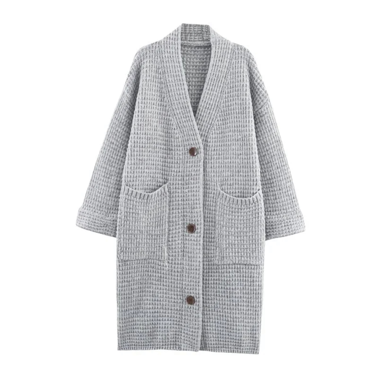 Cardigan long en maille gris – Style cocooning et minimaliste