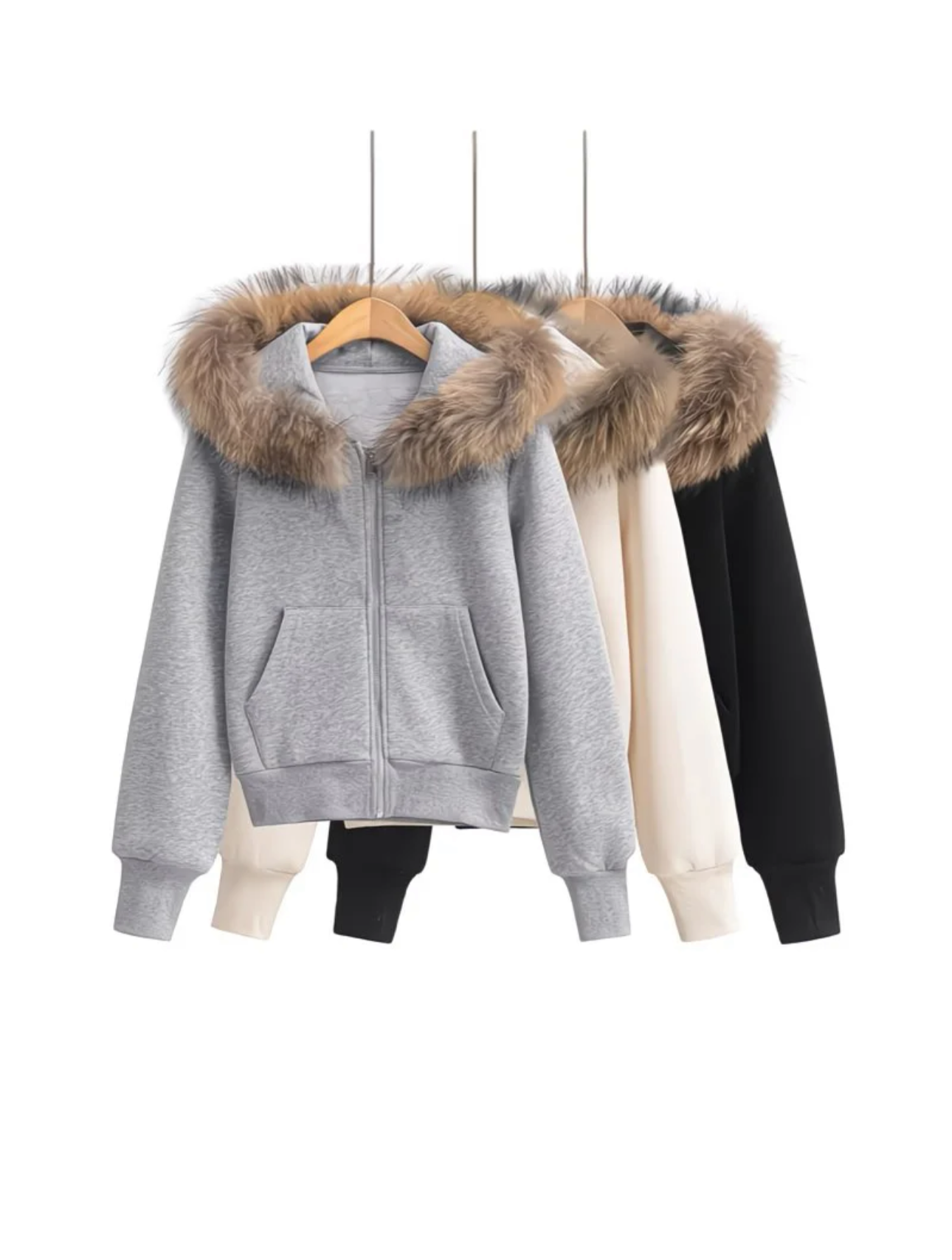 Veste à capuche grise doublée de fausse fourrure – Style cosy et chic