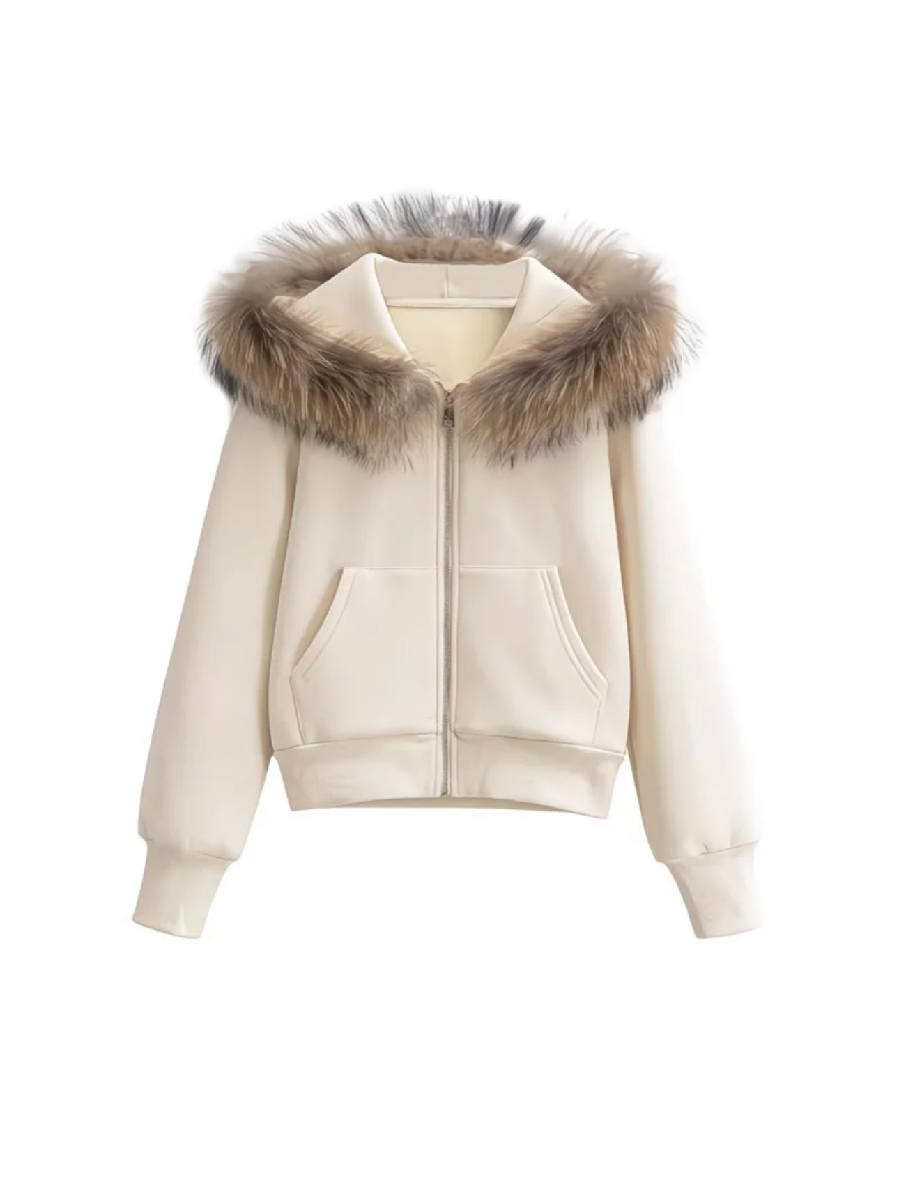 Veste à capuche grise doublée de fausse fourrure – Style cosy et chic