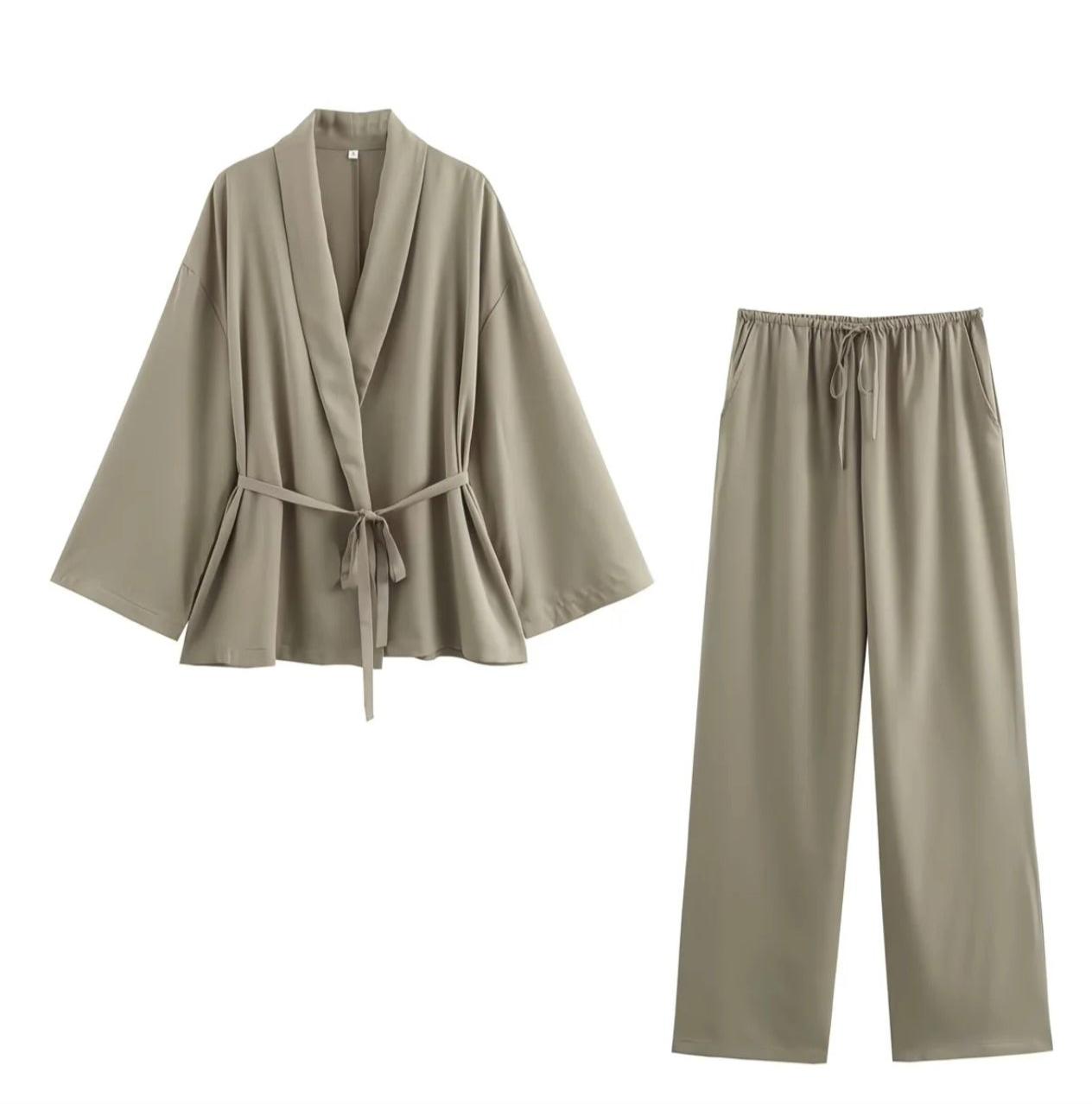 Ensemble Kimono Femme – Veste Ceinturée & Pantalon Large