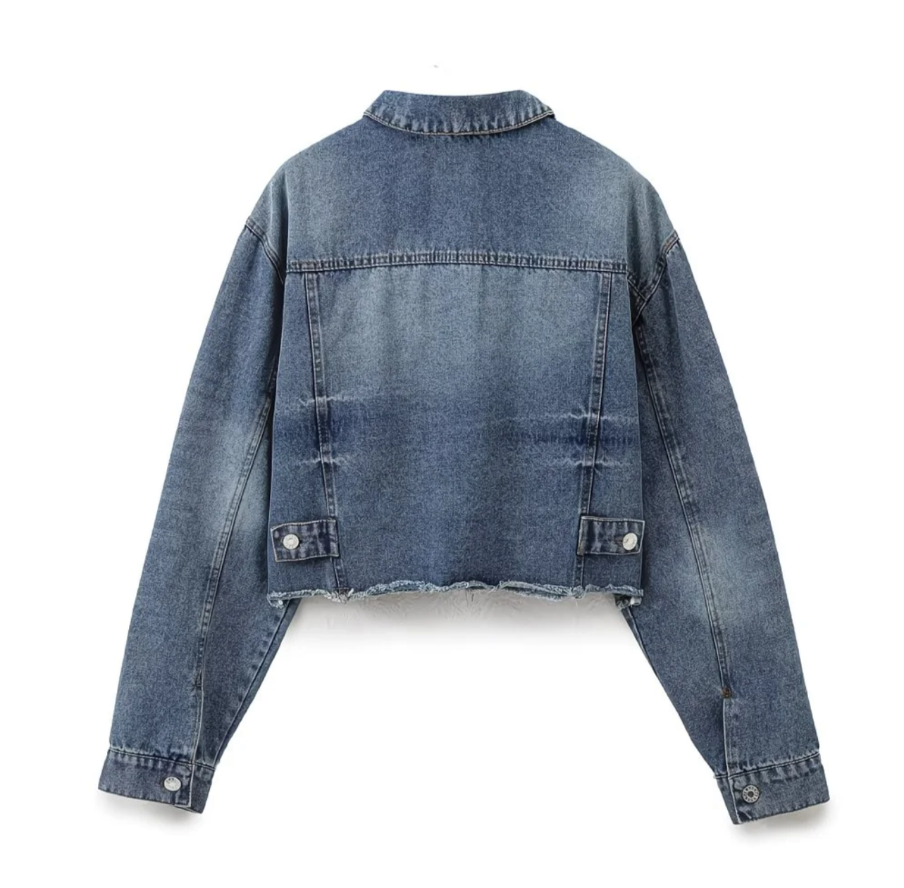 Veste en Jean Courte Effet Délavé – Style Oversize et Bord Brut