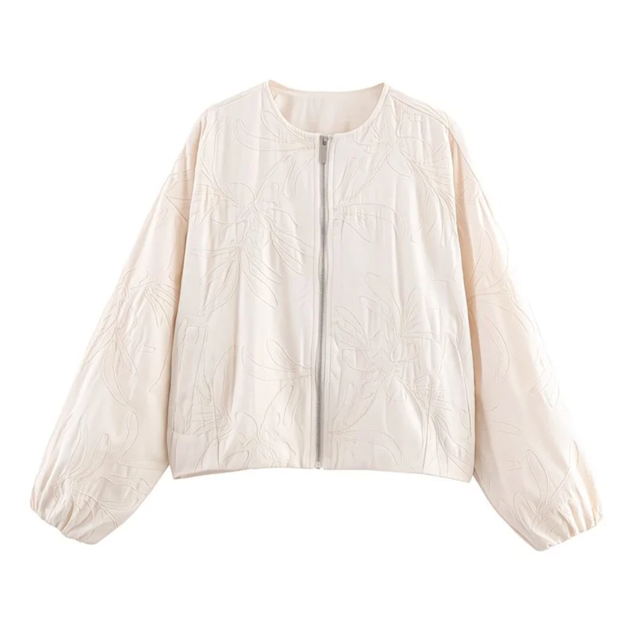 Veste matelassée bleu marine à motifs brodés – Style oversize chic