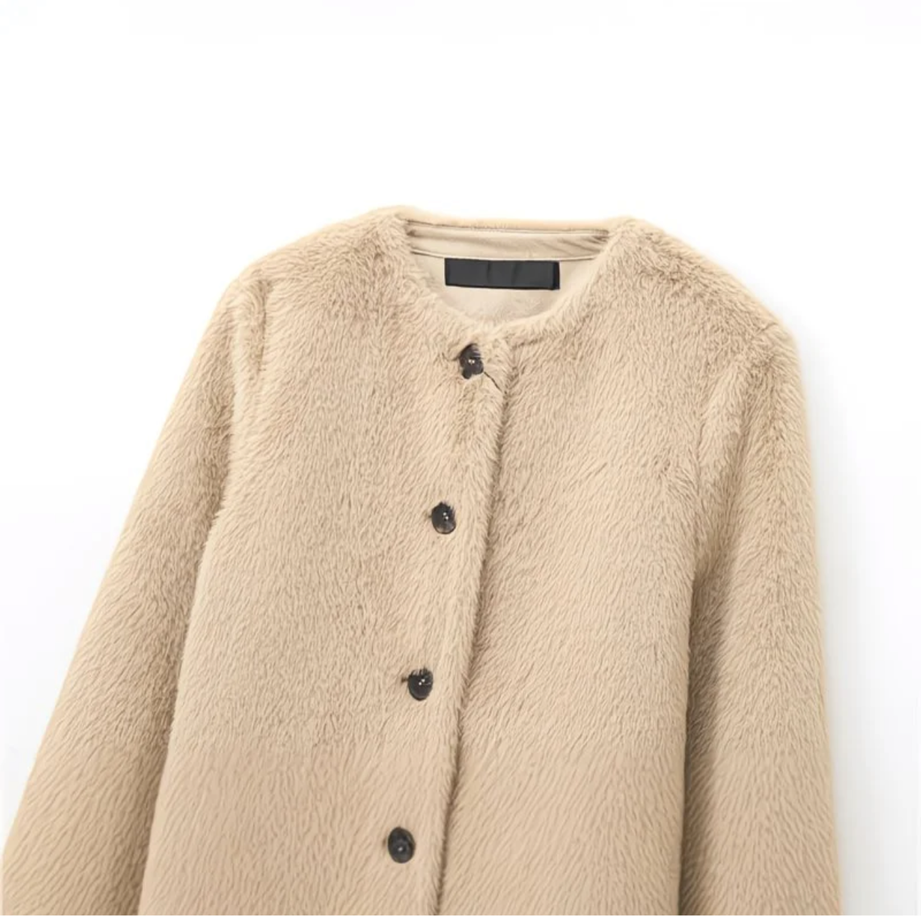 Veste peluche courte beige – Style européen chic automne