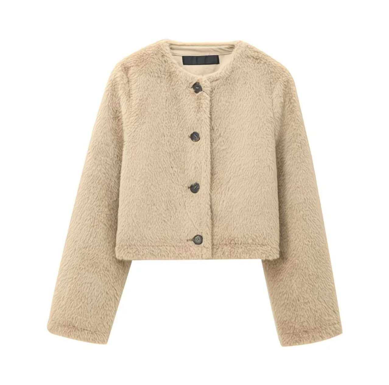 Veste peluche courte beige – Style européen chic automne