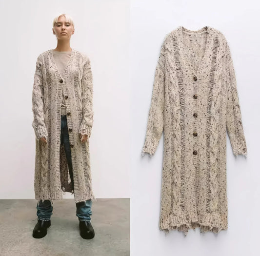 Cardigan long en maille déstructurée