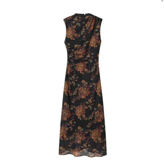 Robe midi noire à imprimé floral