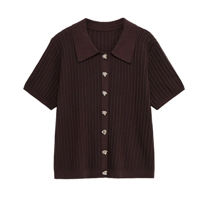Ensemble Tricoté Élégant – Haut à Manches Courtes & Pantalon Large | Été