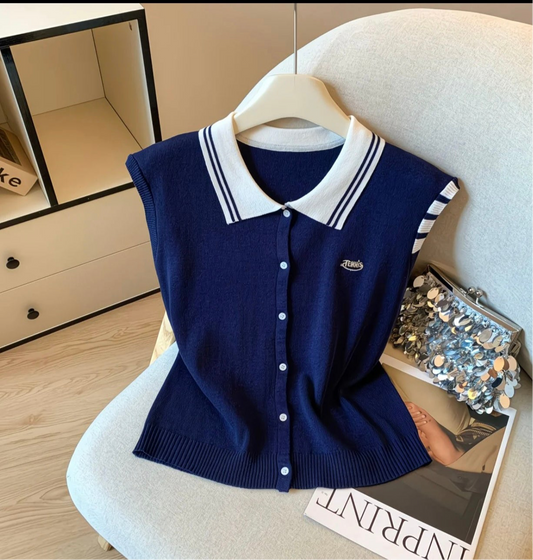 Top Polo Sans Manches – Sporty Chic Preppy