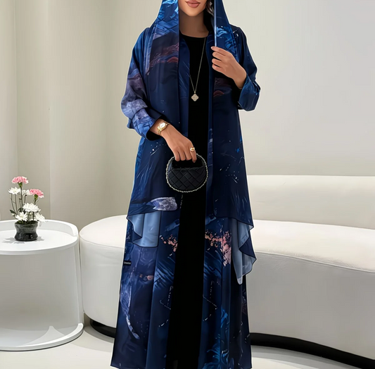 Abaya Royale – Bleu Nuit Galaxie