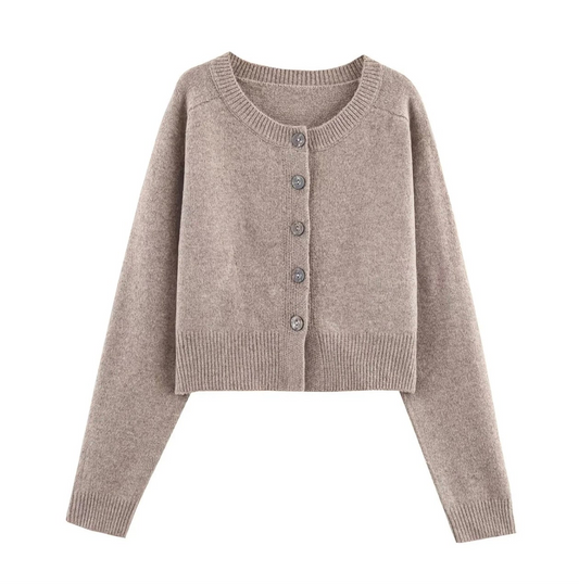 Cardigan Court Femme – Col Rond & Maille Douce