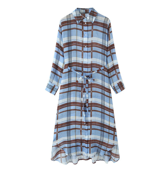 Robe chemise à carreaux bleu