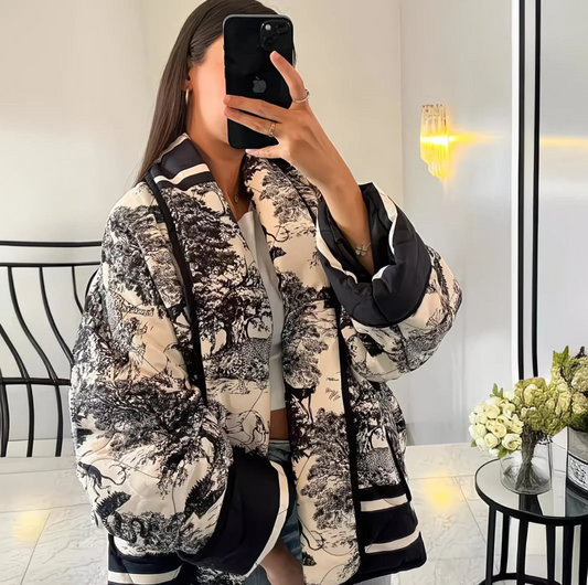 Veste Kimono Satinée – Imprimé Noir & Blanc