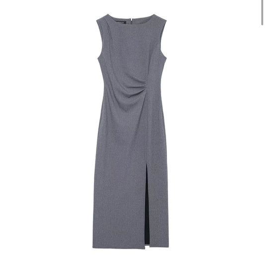 Robe midi grise drapée