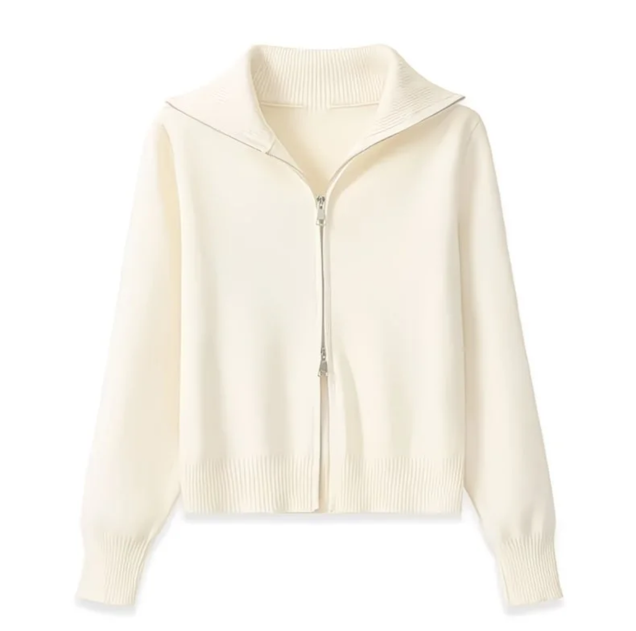 Cardigan zippé à col large – Maille douce et silhouette épurée