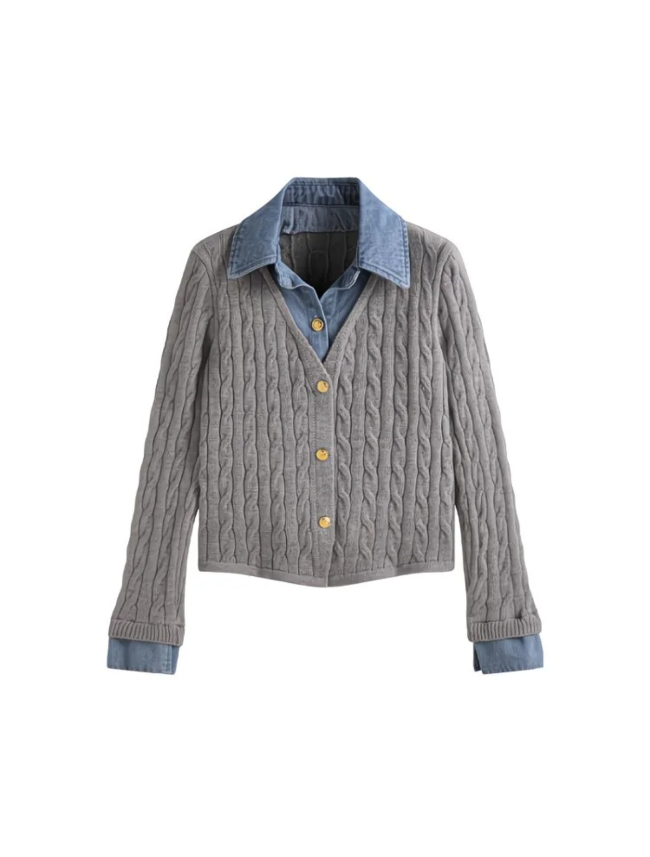 Cardigan à Col Chemise en Denim - Esprit Rétro Chic
