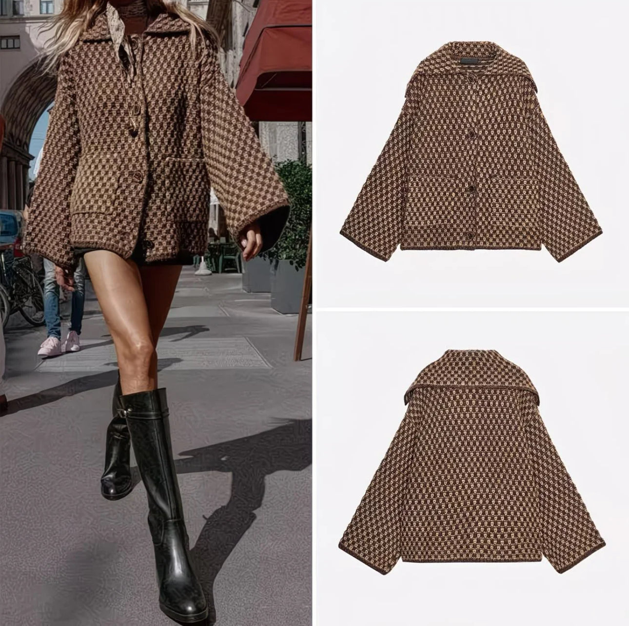 Veste Courte Femme Texturée à Motif Graphique