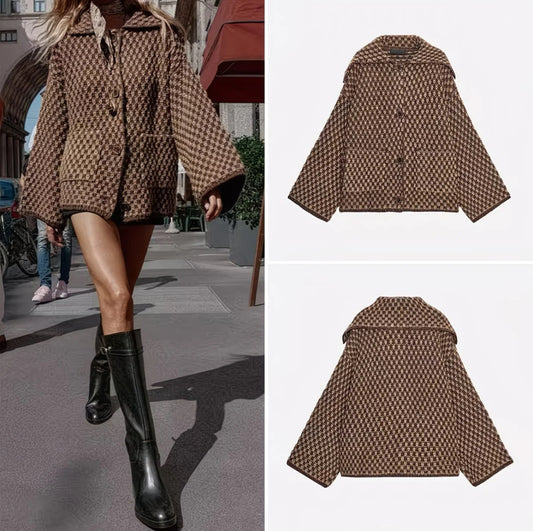 Veste Courte Femme Texturée à Motif Graphique