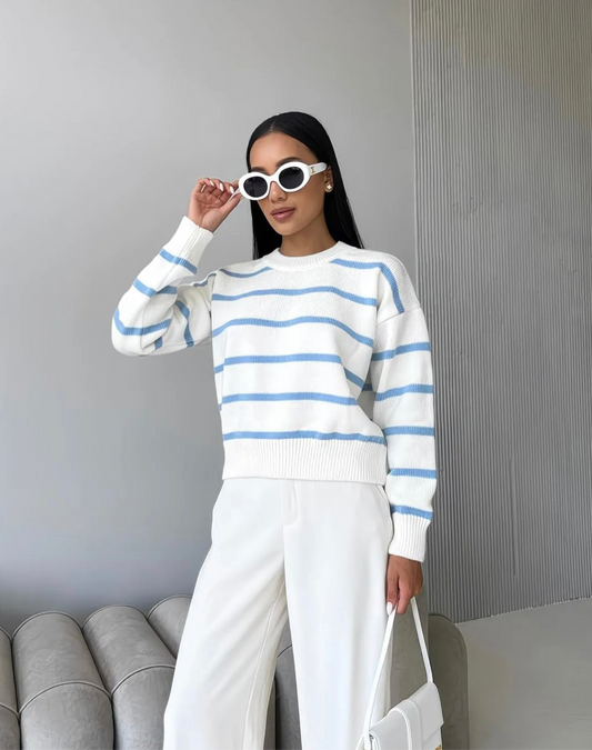 Pull Femme – Col Rond à Rayures Classiques