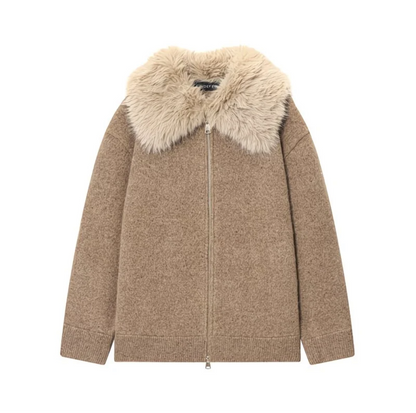 Veste en laine mélangée avec col en fausse fourrure