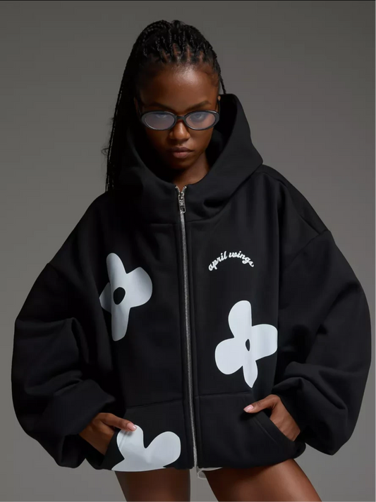 Hoodie Zippé Oversize Noir – Design Streetwear Graphique