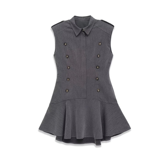 Robe courte grise style tailleur avec bouton