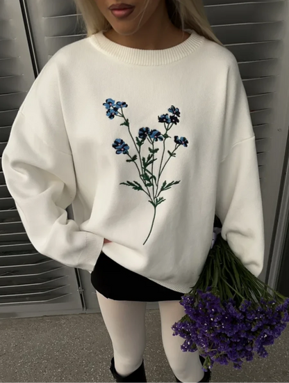 Sweat Oversize Blanc Floral – Style Minimaliste & Élégant