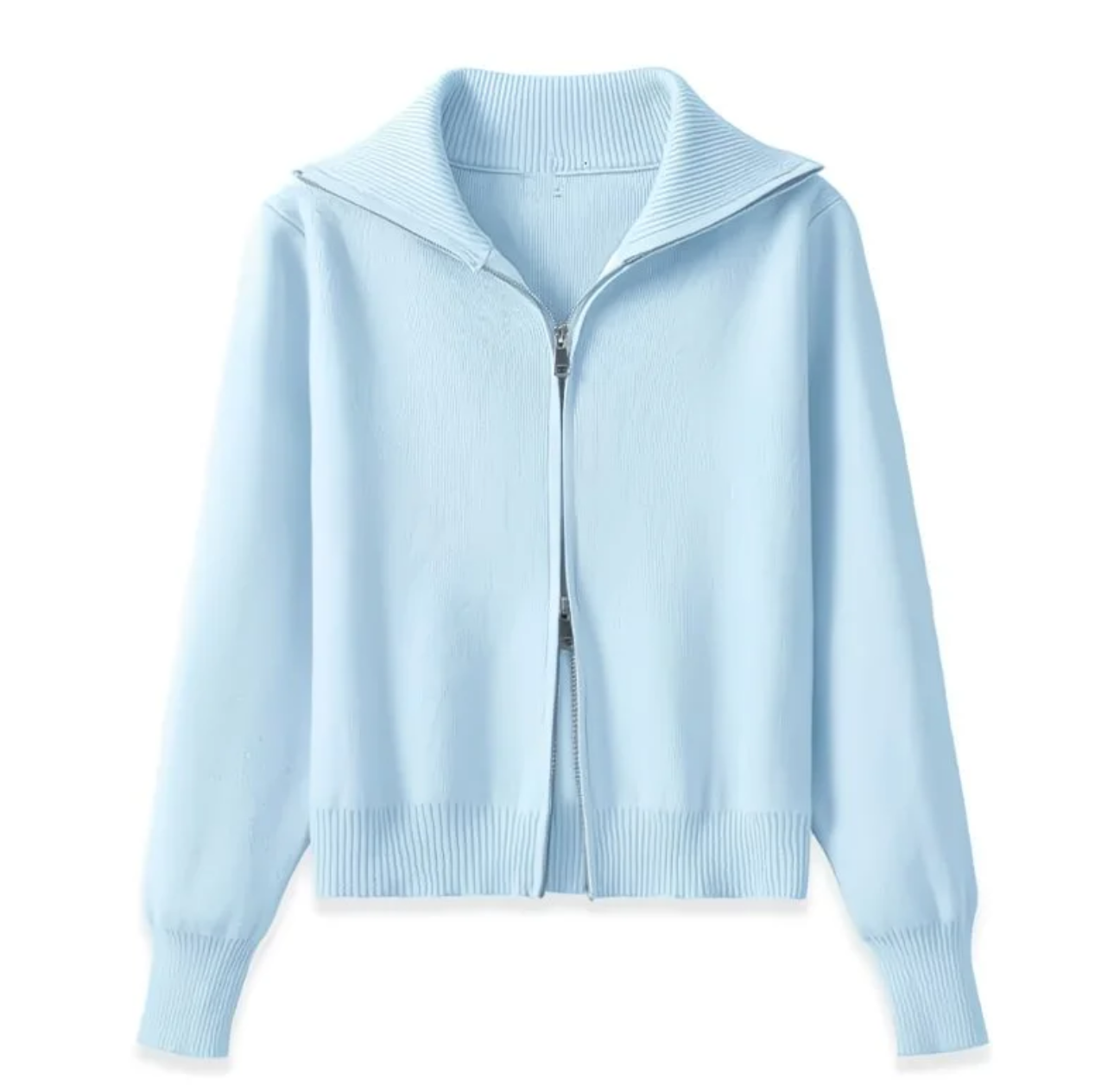 Cardigan zippé à col large – Maille douce et silhouette épurée