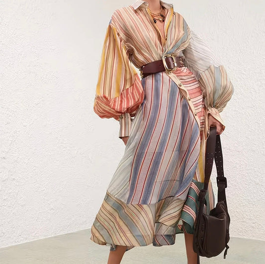 Robe Rayée Multicolore – Élégance Bohème