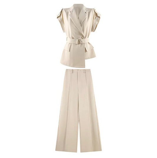 Tailleur Femme – Veste Sans Manches &amp; Pantalon Large