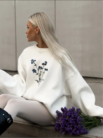 Sweat Oversize Blanc Floral – Style Minimaliste & Élégant