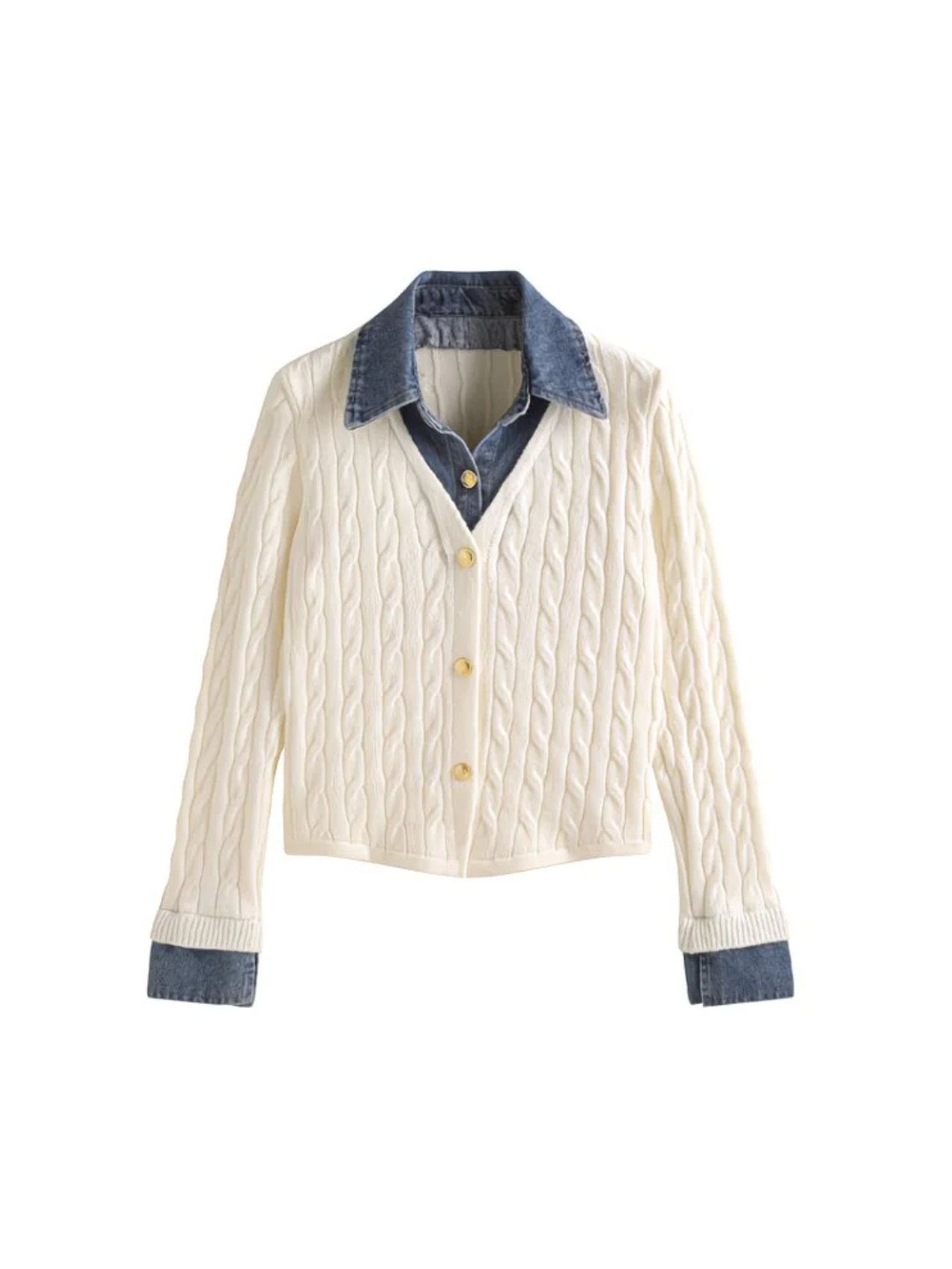 Cardigan à Col Chemise en Denim - Esprit Rétro Chic