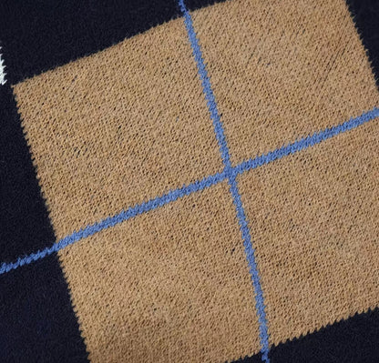 Pull Motif Argyle – Bleu Marine, Camel & Blanc