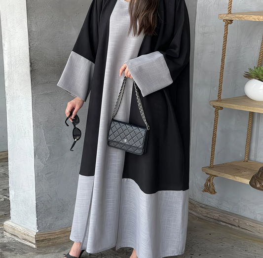 Abaya Bicolore Élégante – Robe + Kimono