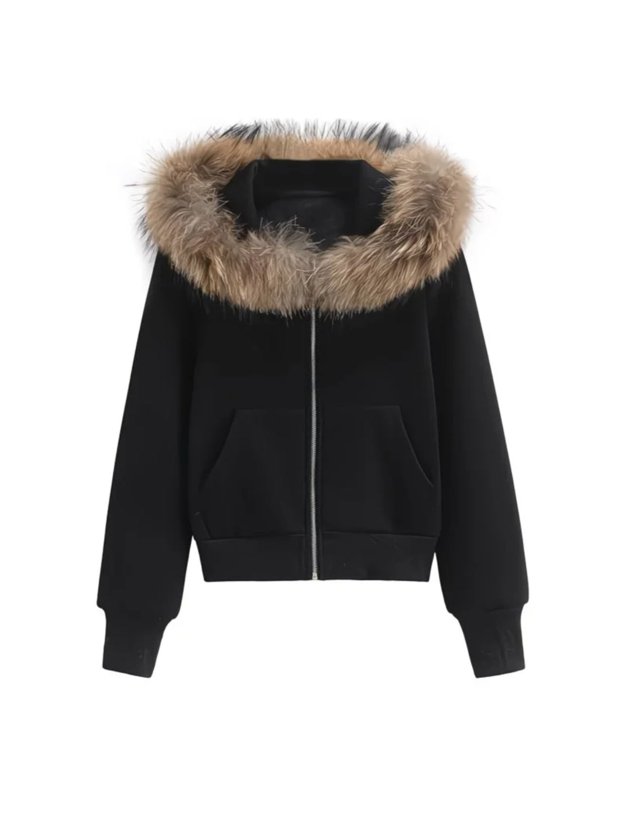 Veste à capuche grise doublée de fausse fourrure – Style cosy et chic