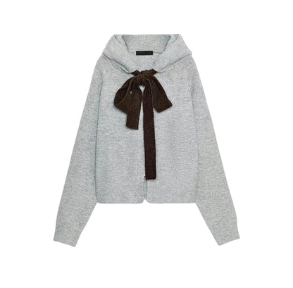 Cardigan à Capuche avec Nœud – Douceur & Élégance Casual