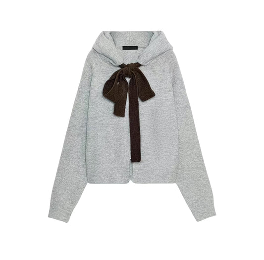 Cardigan à Capuche avec Nœud – Douceur & Élégance Casual
