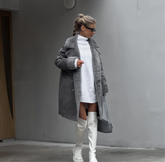 Manteau d’Hiver Oversize en Fausse Peau & Fourrure – Style Luxe Urbain
