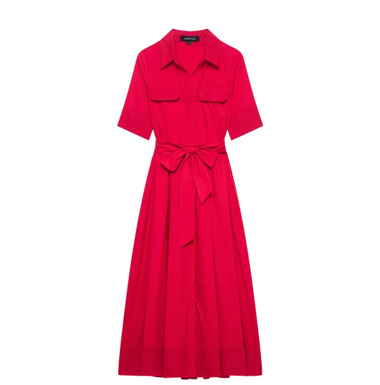 Robe chemise rouge ceinturée