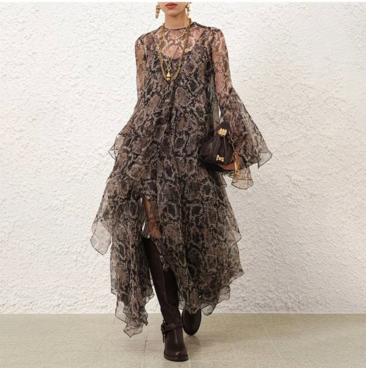 Robe Longue Bohème Élégance – Motif Fluide