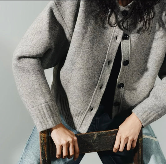 Cardigan classique col rond – Gris