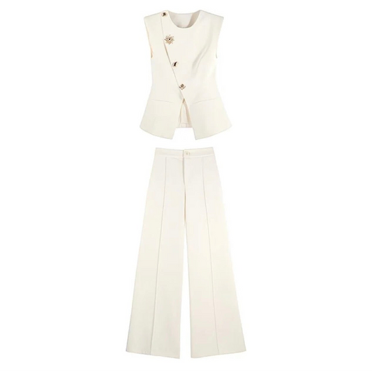 Tailleur Femme – Veste Sans Manches &amp; Pantalon Évasé