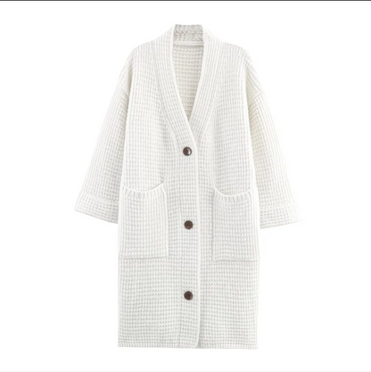 Cardigan long en maille gris – Style cocooning et minimaliste