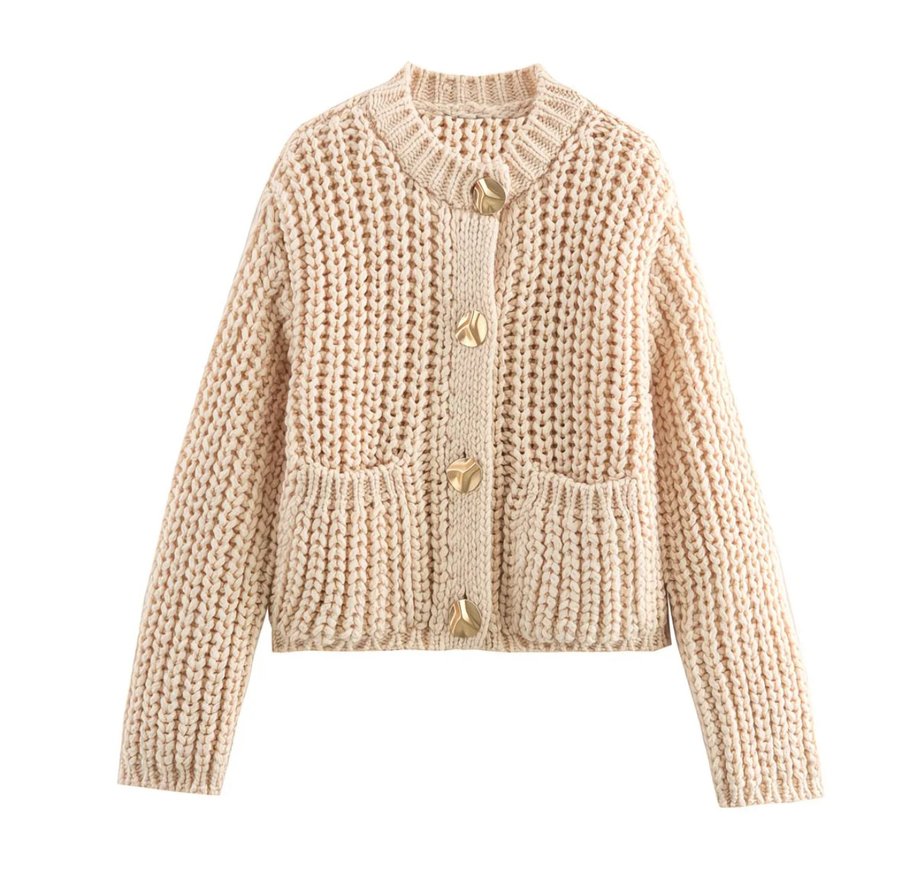 Cardigan Court en Maille Épaisse – Boutons Dorés Signature