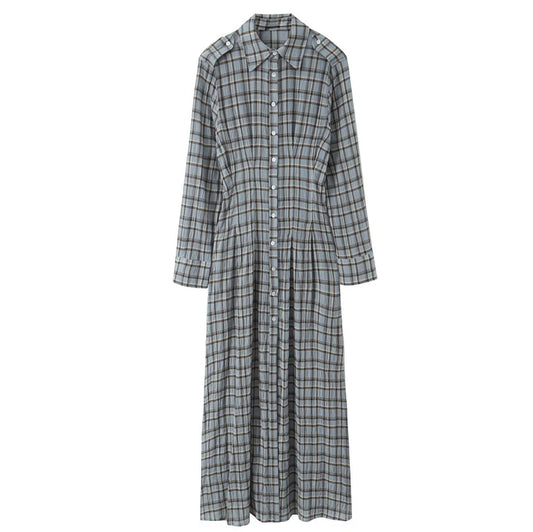 Robe chemise longue à carreaux gris