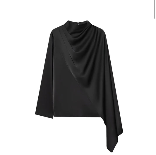 Top noir drapé asymétrique