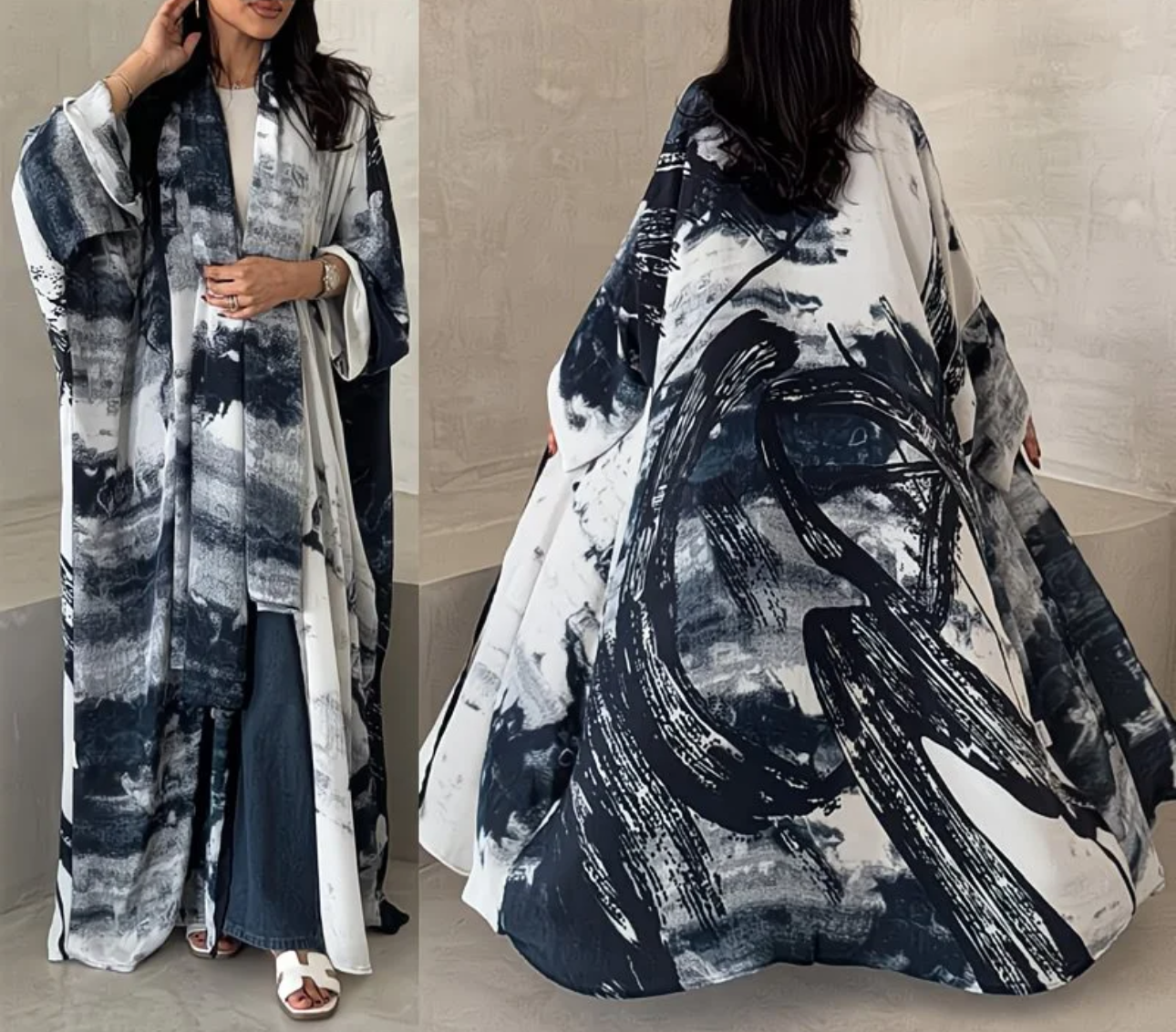 Abaya “Art Brush” – Edition Luxe Noir & Blanc