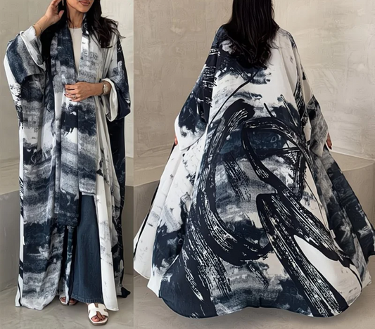 Abaya “Art Brush” – Edition Luxe Noir & Blanc