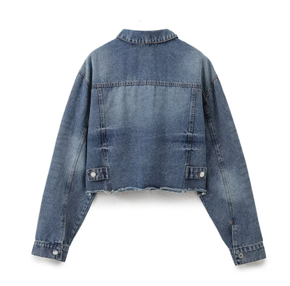 Veste en Jean Courte Effet Délavé – Style Oversize et Bord Brut