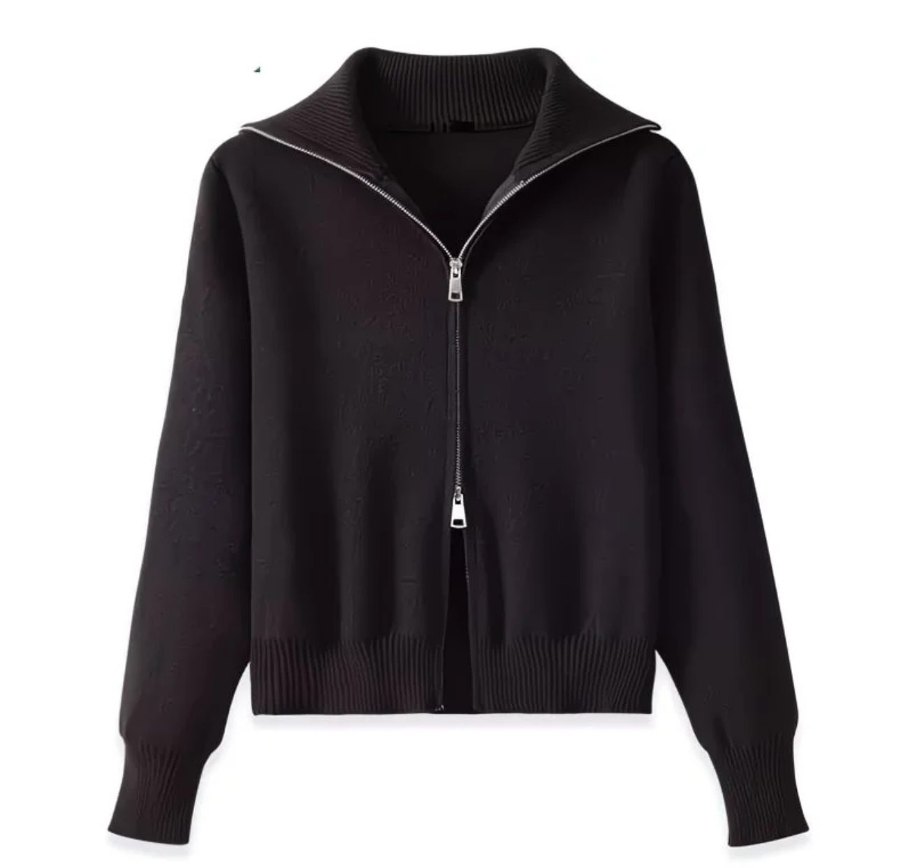 Cardigan zippé à col large – Maille douce et silhouette épurée